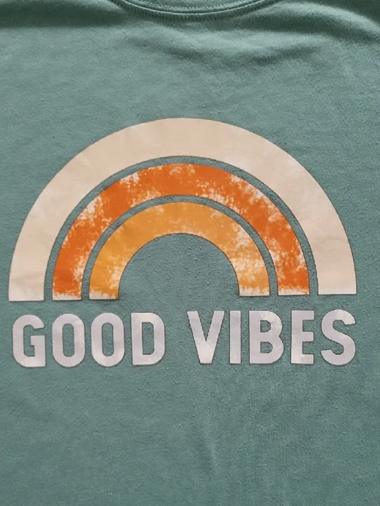 SHEIN Teal Short Sleeve Tee with White & Orange Rainbow Graphic - Picture 4 of 4